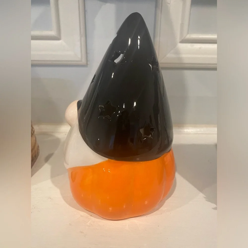 Target Lighted Ceramic Halloween Wizard Gnome Orange & Black Battery Operated